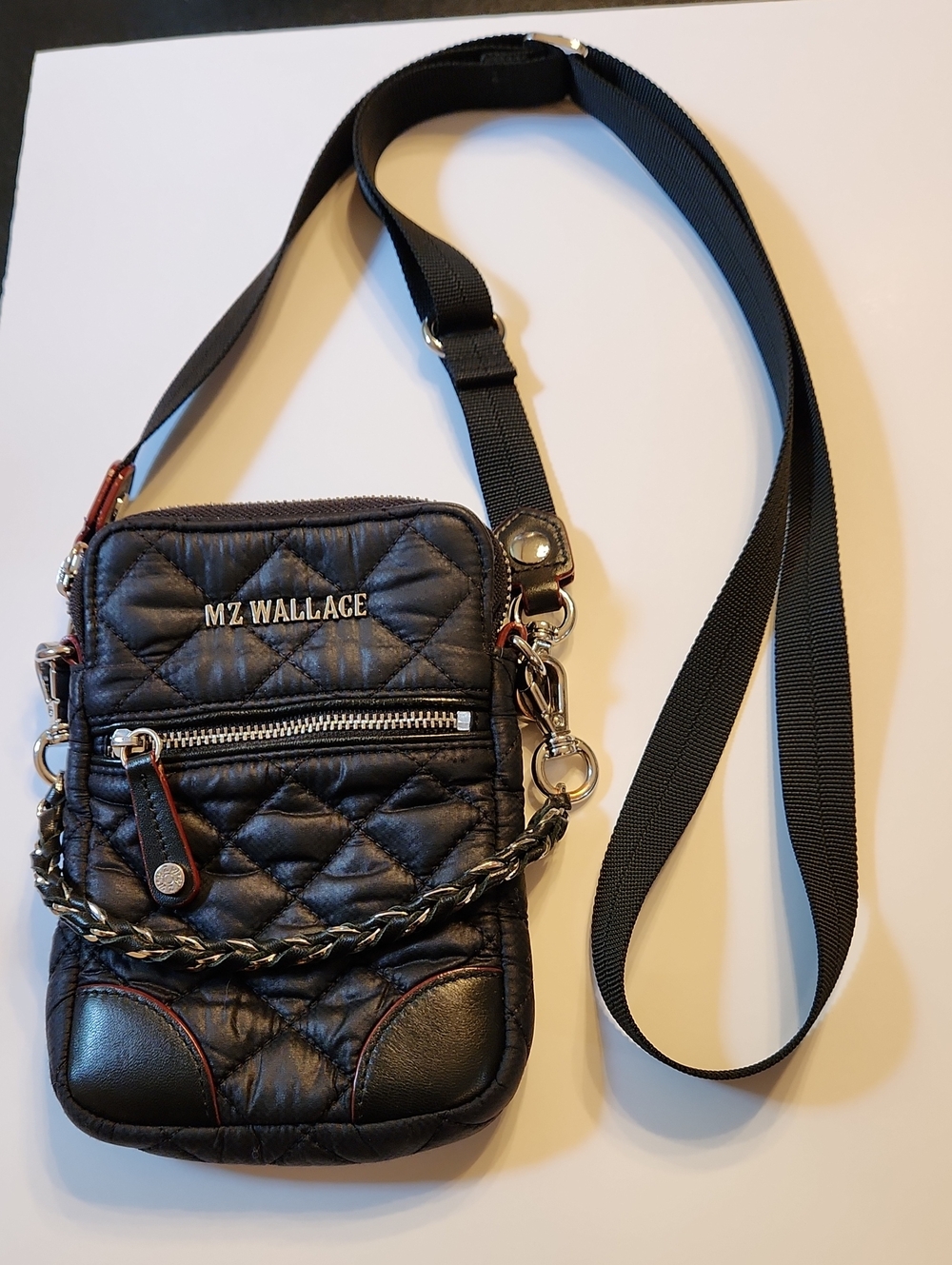 MZ Wallace Micro Crosby Black Quilted Crossbody with Chain